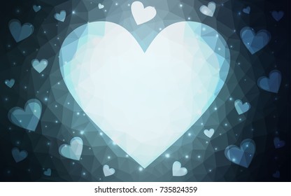 DARK BLUE vector abstract glitter heart shape on white background in love concept for valentine's day with sweet and romantic moment. Polygonal design for your business.