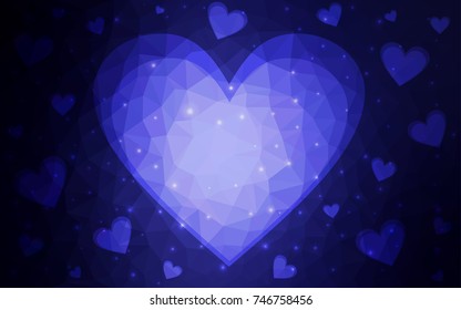 DARK BLUE vector abstract glitter heart shape on white background in love concept for valentine's day with sweet and romantic moment. Polygonal design for your business.