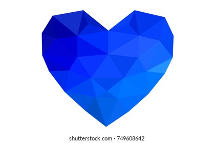 DARK BLUE vector abstract glitter heart shape on white background in love concept for valentine's day with sweet and romantic moment. Polygonal design for your business.