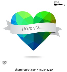 DARK BLUE vector abstract glitter heart shape on white background in love concept for valentine's day with sweet and romantic moment. Polygonal design for your business.