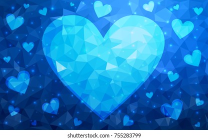DARK BLUE vector abstract glitter heart shape on white background in love concept for valentine's day with sweet and romantic moment. Polygonal design for your business.
