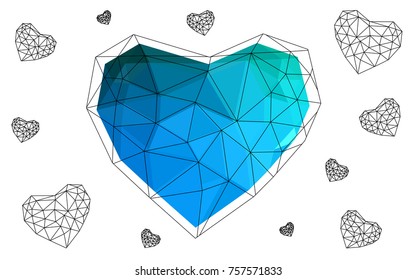 DARK BLUE vector abstract glitter heart shape on white background in love concept for valentine's day with sweet and romantic moment. Polygonal design for your business.