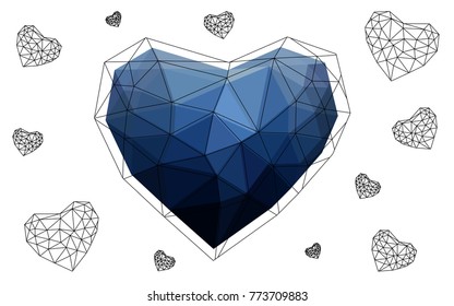 DARK BLUE vector abstract glitter heart shape on white background in love concept for valentine's day with sweet and romantic moment. Polygonal design for your business.