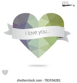 DARK BLUE vector abstract glitter heart shape on white background in love concept for valentine's day with sweet and romantic moment. Polygonal design for your business.