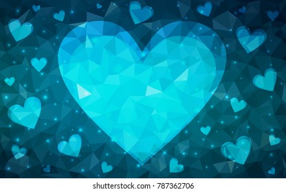 DARK BLUE vector abstract glitter heart shape on white background in love concept for valentine's day with sweet and romantic moment. Polygonal design for your business.