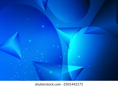 Dark BLUE vector Abstract illustration with colorful discs and triangles. Beautiful colored illustration with blurred circles in nature style. Wallpaper for a cell phone.