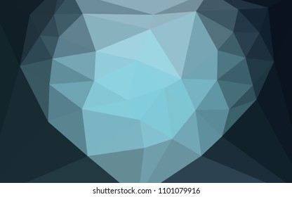 Dark BLUE vector abstract mosaic pattern with a heart in a centre. Colorful illustration in a polygonal style. Completely new template for your banner.