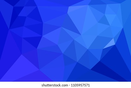 Dark BLUE vector abstract mosaic backdrop with a heart in a centre. A sample with polygonal shapes. Triangular pattern for your design.