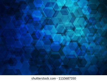 Dark BLUE vector abstract mosaic background. Shining illustration, which consist of hexagons. The best hexagonal design for your business.