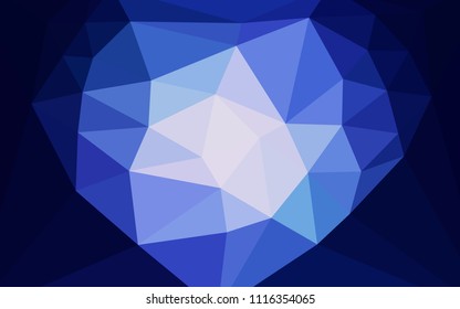 Dark BLUE vector abstract mosaic background with a heart in a centre. Elegant polygonal illustration with gradient. Template for cell phone's backgrounds.