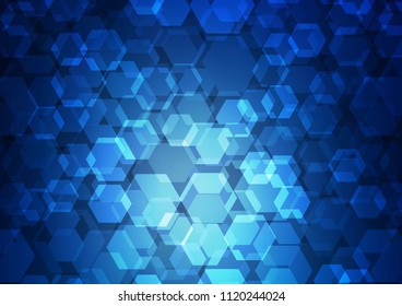 Dark BLUE vector abstract mosaic template. Shining illustration, which consist of hexagons. hexagonal pattern for your business design.