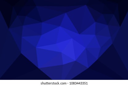 Dark BLUE vector abstract polygonal background with a heart in a centre. Modern abstract illustration with triangles. Best triangular design for your business.