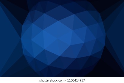 Dark BLUE vector abstract polygonal background with a gem in a centre. Triangular geometric sample with gradient.  Template for cell phone's backgrounds.