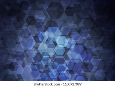 Dark BLUE vector abstract polygonal template. hexagonal geometric sample with gradient.  The best hexagonal design for your business.