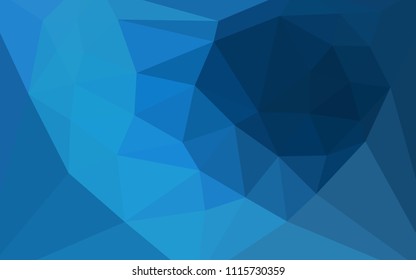 Dark BLUE vector abstract polygonal template with a heart in a centre. Triangular geometric sample with gradient.  Completely new template for your banner.