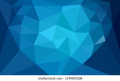 Dark BLUE vector abstract polygonal background with a heart in a centre. Triangular geometric sample with gradient.  Brand new design for your business.