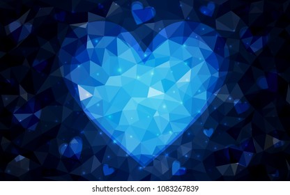 DARK BLUE vector abstract Triangle Geometrical Heart on white polygonal background. Happy Valentine's Day Greeting Card. Stock template for your design.