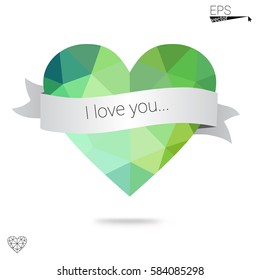 DARK BLUE vector abstract Triangle Geometrical Heart on white polygonal background. Happy Valentine's Day Greeting Card. Stock template for your design.