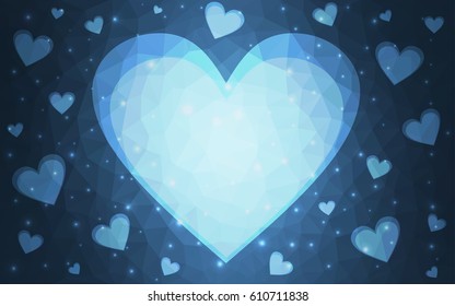 Dark blue vector abstract Triangle Geometrical Heart on white polygonal background. Happy Valentine's Day Greeting Card. Stock template for your design.