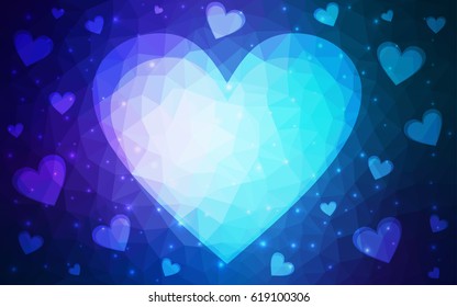 DARK BLUE vector abstract Triangle Geometrical Heart on white polygonal background. Happy Valentine's Day Greeting Card. Stock template for your design.