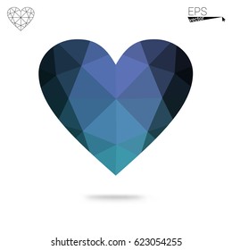 DARK BLUE vector abstract Triangle Geometrical Heart on white polygonal background. Happy Valentine's Day Greeting Card. Stock template for your design.