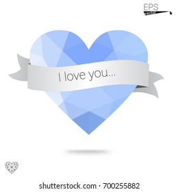 DARK BLUE vector abstract Triangle Geometrical Heart on white polygonal background. Happy Valentine's Day Greeting Card. Stock template for your design.