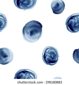 Dark Blue Vector Abstract Watercolor Seamless Pattern with Dots, Strokes and Stains, vector illustration