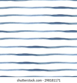 Beautiful seamless pattern with blue watercolor stripes. hand