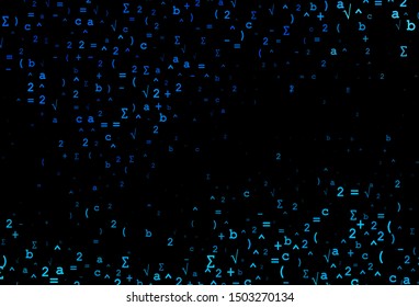Dark BLUE vector backdrop with algebra elements. Illustration with Numeral symbols on abstract template. Pattern for school, grammar websites.