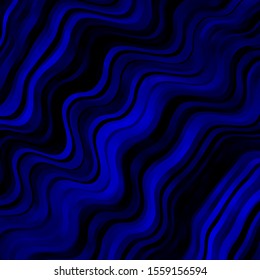 Dark BLUE vector backdrop with bent lines. Illustration in halftone style with gradient curves. Smart design for your promotions.