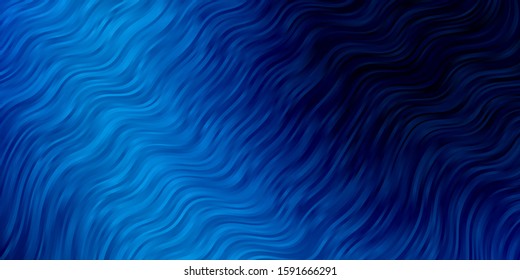 Dark BLUE vector backdrop with bent lines. Colorful geometric sample with gradient curves.  Pattern for booklets, leaflets.
