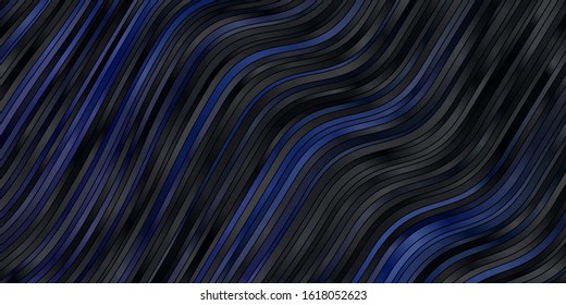 Dark BLUE vector backdrop with bent lines. Colorful geometric sample with gradient curves.  Pattern for commercials, ads.
