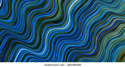 Dark BLUE vector backdrop with bent lines. Colorful illustration in circular style with lines. Pattern for booklets, leaflets.