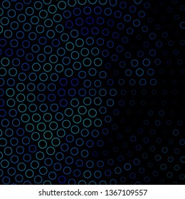 Dark BLUE vector backdrop with circles. Glitter abstract illustration with colorful drops. Design for posters, banners.