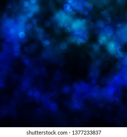 Dark BLUE vector backdrop with circles. Illustration with set of shining colorful abstract spheres. Pattern for business ads.