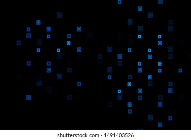 Dark BLUE vector backdrop with circles, squares. Beautiful illustration with colorful gradient rectangles, circles. Pattern for commercials.