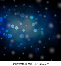Dark BLUE vector backdrop with circles, stars. Abstract design in gradient style with bubbles, stars. Design for your commercials.