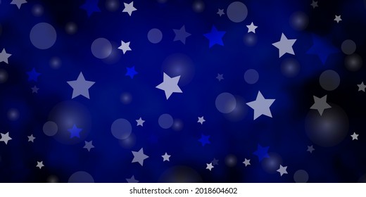 Dark BLUE vector backdrop with circles, stars. Illustration with set of colorful abstract spheres, stars. Template for business cards, websites.