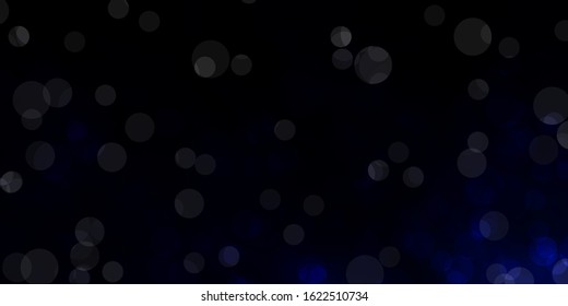 Dark BLUE vector backdrop with dots. Abstract colorful disks on simple gradient background. Pattern for wallpapers, curtains.