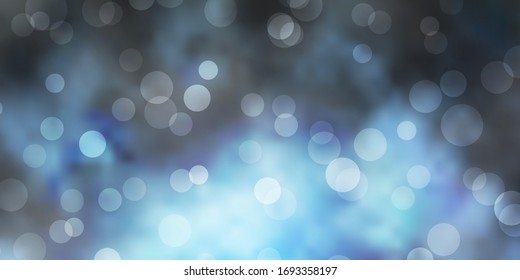 Dark BLUE vector backdrop with dots. Illustration with set of shining colorful abstract spheres. Pattern for business ads.