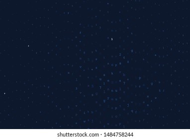 Dark BLUE vector backdrop with english symbols. Shining colorful illustration with isolated letters. Template for lettering, typography.