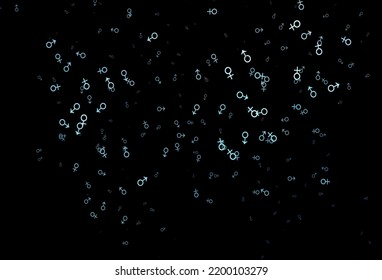 Fondo vector azul oscuro con signos de género. Ilustración abstracta moderna con signos masculinos gradientes y femeninos. Diseño básico para sitios web de citas.