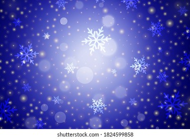 Dark BLUE vector backdrop in holiday style. Modern abstract Christmas mood shapes. Pattern for ads, poster, banner of books.