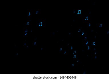 Dark BLUE vector backdrop with music notes. Modern abstract illustration with melody keys. Pattern for school ad, booklets.