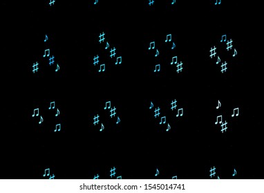 Dark BLUE vector backdrop with music notes. Decorative design in abstract style with music shapes. Modern design for wallpapers.