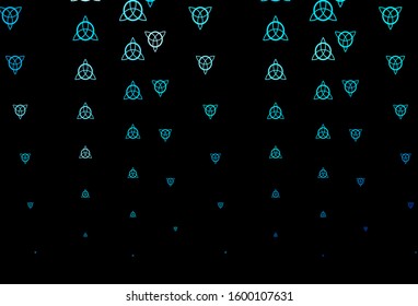 Dark BLUE vector backdrop with mystery symbols. Illustration with magical signs of spiritual power. Simple base for your occult design.