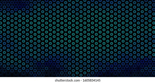 Dark BLUE vector backdrop with mystery symbols. Colorful mystic symbols with a gradient in ancient style. Background for esoteric, mystic designs.