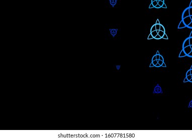 Dark BLUE vector backdrop with mystery symbols. Abstract illustration with gothic gradient shapes. Simple design for occult depiction.