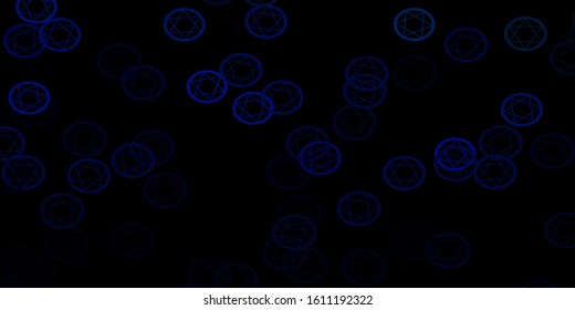 Dark BLUE vector backdrop with mystery symbols. Retro design in abstract style with witchcraft forms. Simple design for occult depiction.