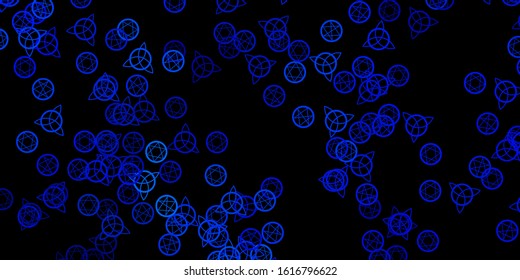 Dark BLUE vector backdrop with mystery symbols. Retro design in abstract style with witchcraft forms. Simple design for occult depiction.